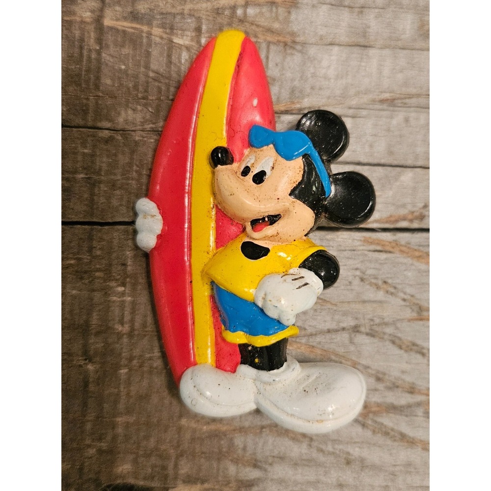 Vintage Walt Disney Co Plastic Pin. Mickey Mouse With Surfboard